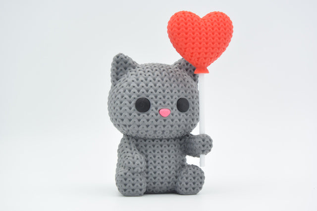Knitted Cat With Heart Balloon